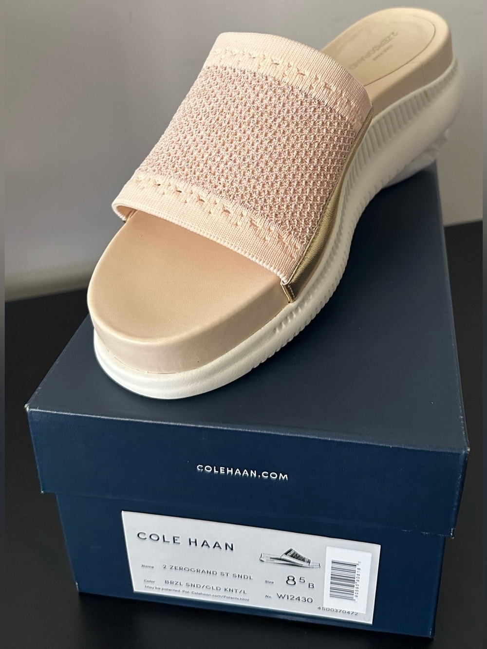 Cole Haan Zerogrand Knit Platform Slide Sandals Blush Gold 8.5